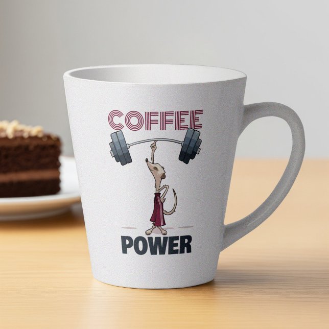 Cute Meerkat Coffee Power Weightlifting Cartoon Latte Mug (Creator Uploaded)
