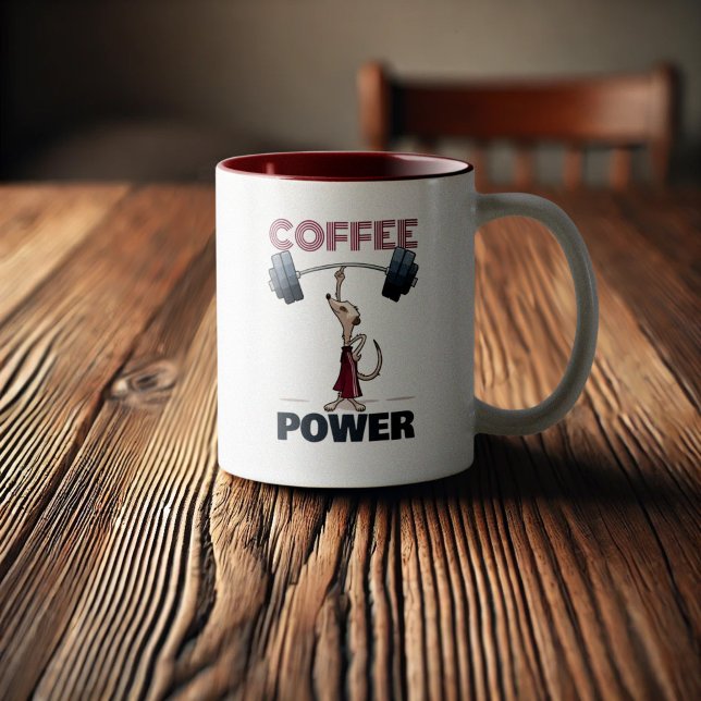Cute Meerkat Coffee Power Weightlifting Cartoon Two-Tone Coffee Mug (Creator Uploaded)