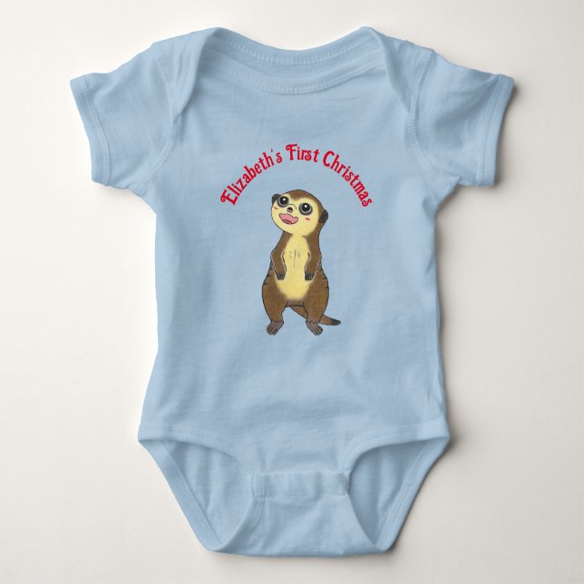 Cute Meerkat My First Christmas Baby Bodysuit  (Front)