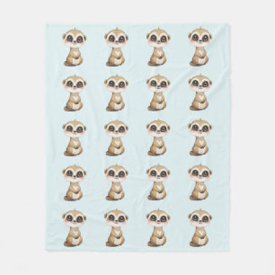 Cute Meerkat Pattern on Light Blue Fleece Blanket