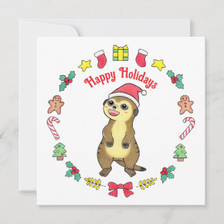 Cute Meerkat Santa hat Kids Christmas Holiday Card