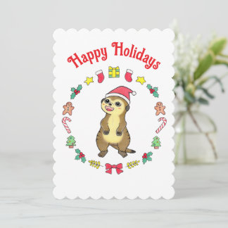 Cute Meerkat Santa hat Kids Christmas Holiday Card