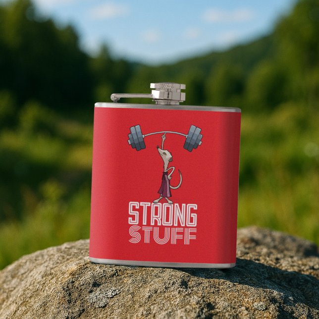 Cute Meerkat Strong Stuff Weightlifting Cartoon Hip Flask (Creator Uploaded)