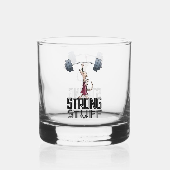 Cute Meerkat Strong Stuff Weightlifting Cartoon Whiskey Glass (Front)