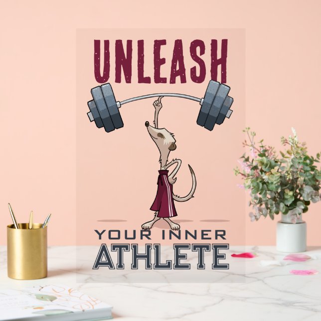 Cute Meerkat Unleash Your Inner Athlete Cartoon Acrylic Sign (Wedding)