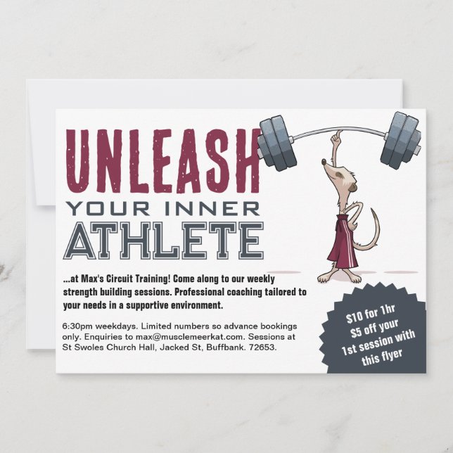 Cute Meerkat Unleash Your Inner Athlete Cartoon Invitation (Front)