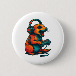 Cute Meerkat Video Game Controller Funny Gamer 6 Cm Round Badge