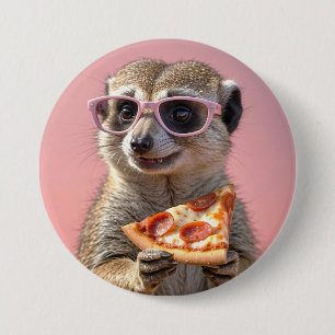 Cute Meerkat With Glasses and Pizza 7.5 Cm Round Badge