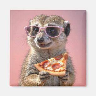 Cute Meerkat With Glasses and Pizza Magnet