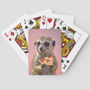 Cute Meerkat With Glasses and Pizza Playing Cards