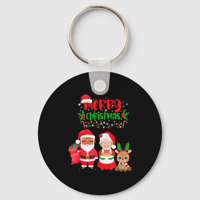 Cute Melanin Santa &amp; Mrs Claus Interracial Fam Key Ring (Front)