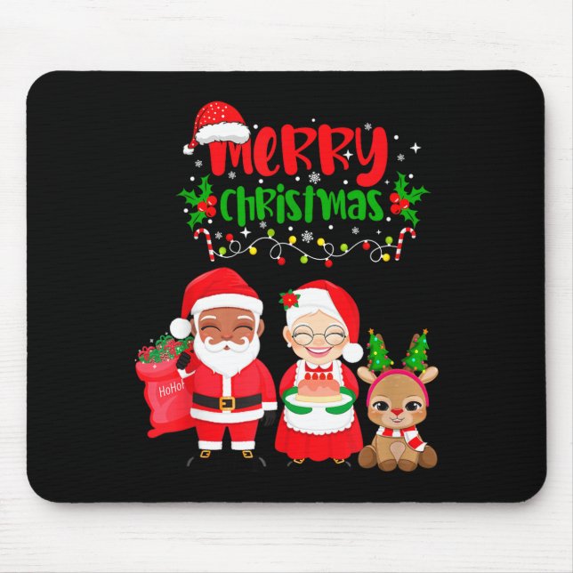 Cute Melanin Santa &amp; Mrs Claus Interracial Fam Mouse Pad (Front)
