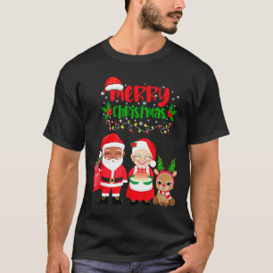 Cute Melanin Santa & Mrs Claus Interracial Fam T-Shirt