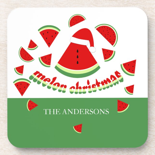 Cute Melon Merry Christmas Illustration Coaster (Front)