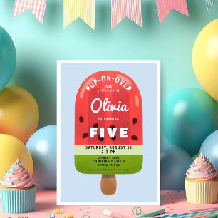 Cute Melon Popsicle Girl 5th Birthday Invitation