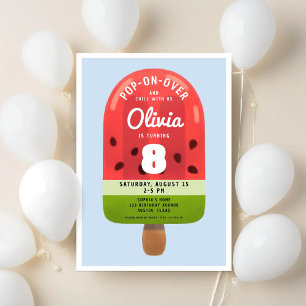 Cute Melon Popsicle Girl Eight Birthday Invitation