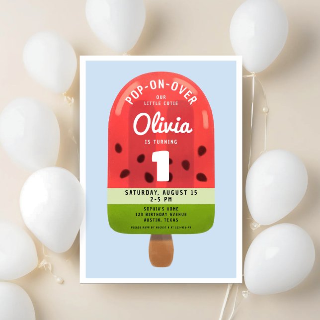 Cute Melon Popsicle Girl First Birthday Invitation (Cute Melon Popsicle Girl First Birthday Invitation)