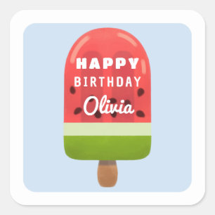 Cute Melon Popsicle Happy Birthday Square Sticker