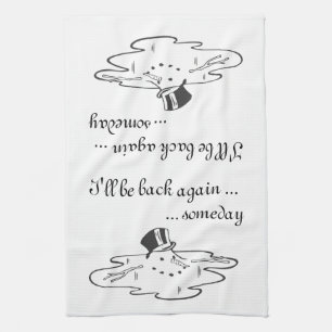 Cute melted Snowman Old Silk Top Hat White Tea Towel