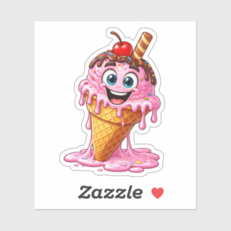 Cute Melting Ice Cream Custom-Cut Vinyl Sticker