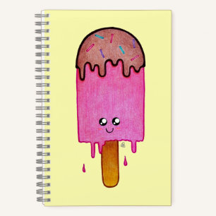 Cute Melting Pink Popsicle, Kawaii Cartoon Notebook