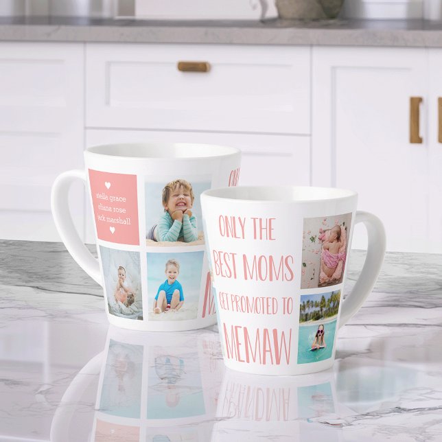 Cute Memaw Grandchildren Photo & Name Latte Mug (Creator Uploaded)