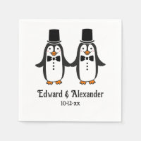 Cute Men Penguins Wedding Couple Names Date #3SmP 