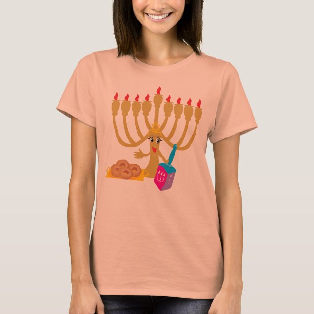 Cute Menorah & Dreidel T-Shirt (Front)