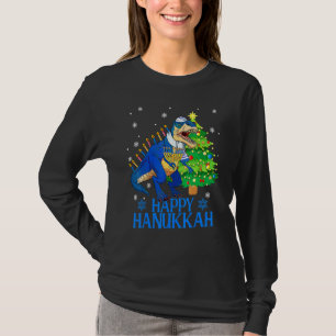 Cute Menorasaurus Rex Dinosaur Tree Christmas Happ T-Shirt
