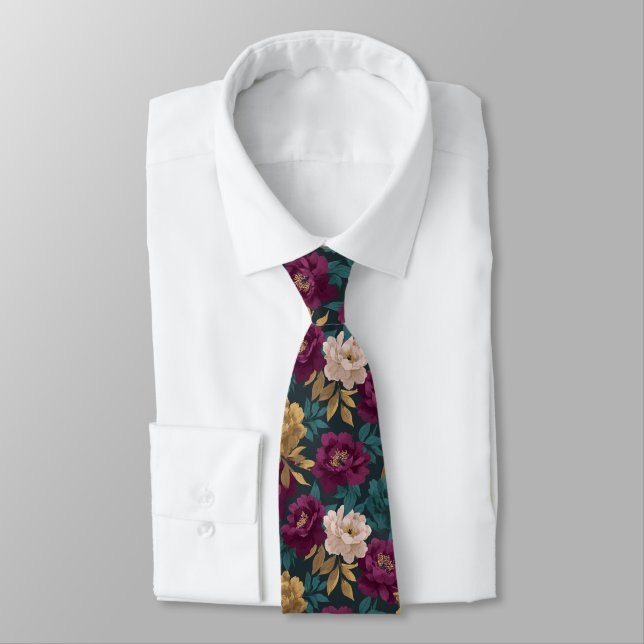 Cute Mens Fashion Peonies Tie (Tied)