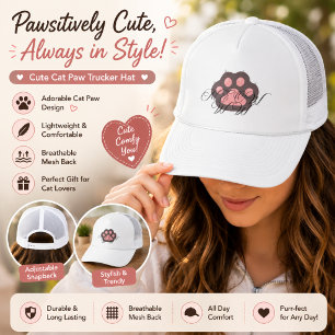 Cute "Meow" Cat Paw Trucker Hat - Adorable Kitty C