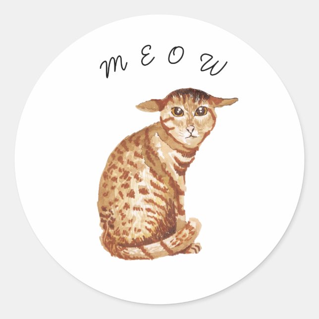 Cute Meow Cat Watercolor Sticker (Front)