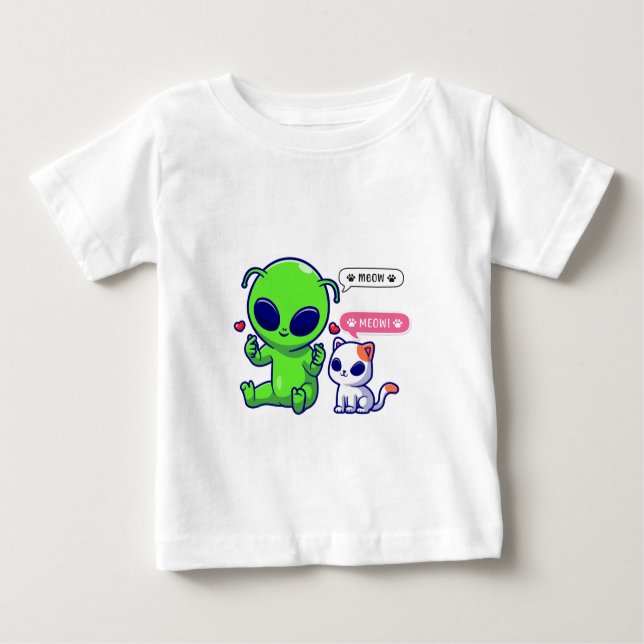 CUTE MEOW CAT WITH ALIEN  BABY T-Shirt (Front)