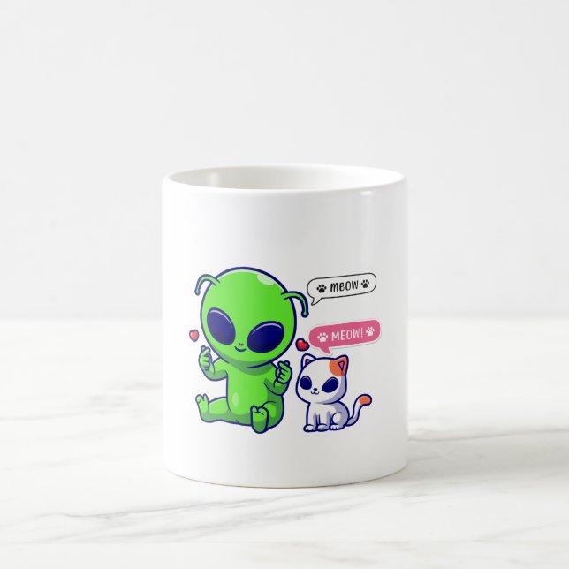 CUTE MEOW CAT WITH ALIEN  COFFEE MUG (Center)
