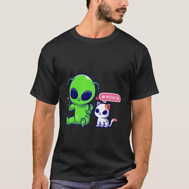CUTE MEOW CAT WITH ALIEN  T-Shirt (Front)