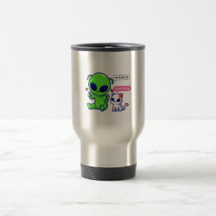 CUTE MEOW CAT WITH ALIEN TRAVEL MUG