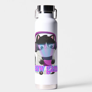 Cute Meow Gamer Cat - Kawaii Gaming Kitten Water Bottle