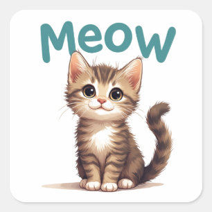 Cute Meow Kitten Portrait For Cat Lovers Daily 🐱 Square Sticker