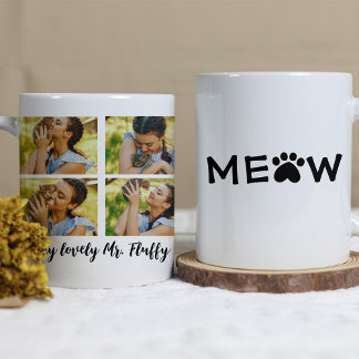Cute Meow Paw Print Cat Photo Collage Coffee Mug