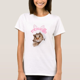 Cute Meowallo Peeking Kitten Design T-Shirt