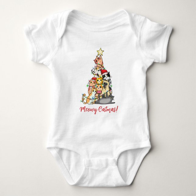 Cute Meowy Catmas Cats Christmas Tree Baby Bodysuit (Front)