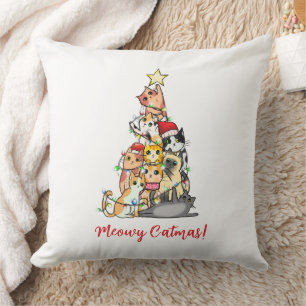 Cute Meowy Catmas Cats Christmas Tree Cushion