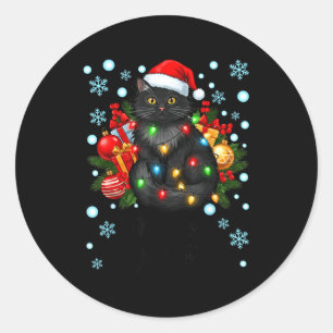 Cute Meowy Christmas Black Cat Santa Hat Xmas Wome Classic Round Sticker
