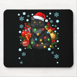Cute Meowy Christmas Black Cat Santa Hat Xmas Wome Mouse Pad