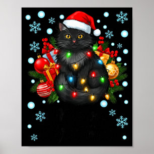 Cute Meowy Christmas Black Cat Santa Hat Xmas Wome Poster