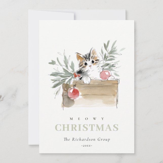 Cute Meowy Christmas Box Cat Corporate Logo Holiday Card (Front)