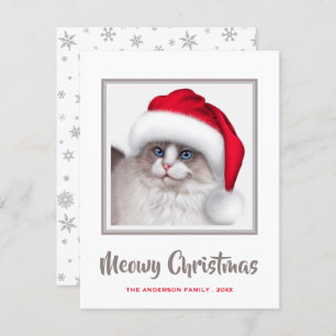 Cute Meowy Christmas Cat and Santa Hat Holiday Card