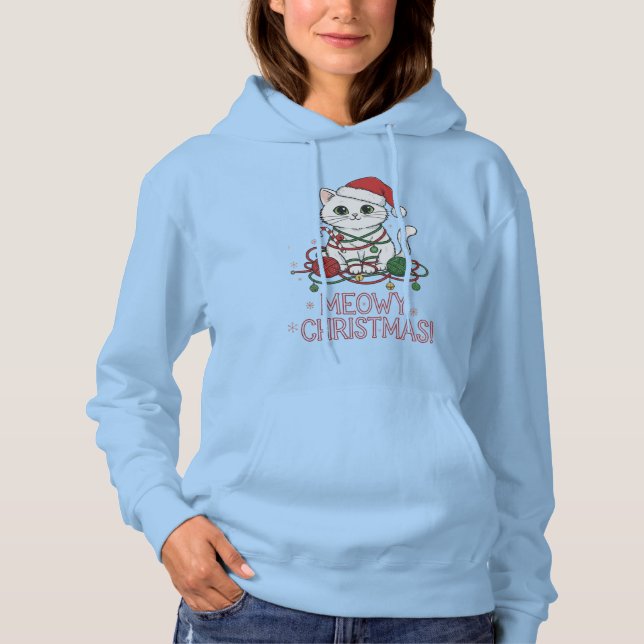 Cute Meowy Christmas Cat Hoodie (Front)