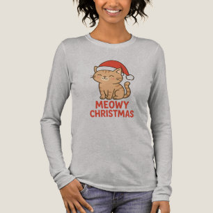 Cute Meowy Christmas Cat Santa Hat Tri-Blend Shirt