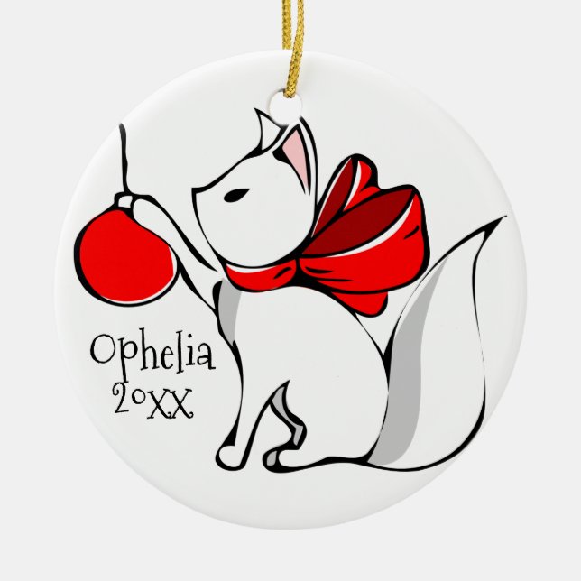 Cute Meowy Christmas Kitties Ceramic Tree Decoration (Front)